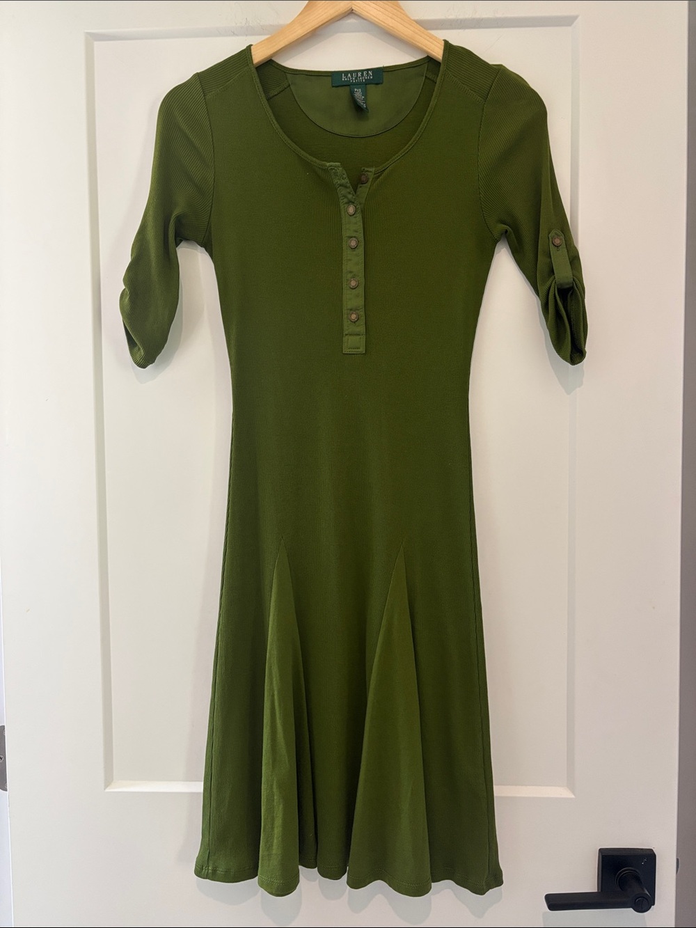 Lauren Ralph Lauren Petite Olive Green Henley Midi Dress